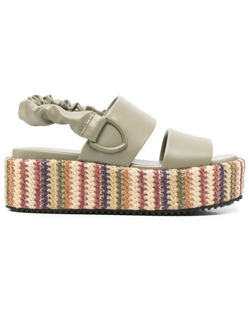 Blauer Gestreifte Sandalen mit Absatz 50mm - Grün Grün