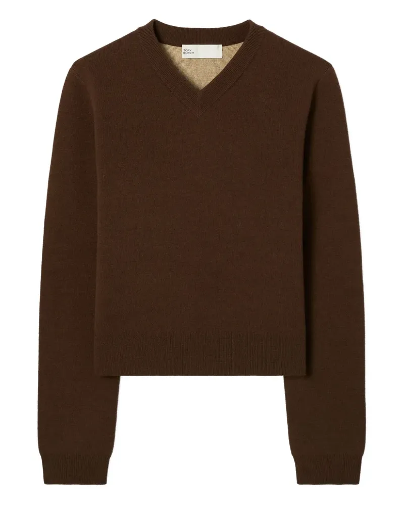 Tory Burch Woll-Kaschmir-Pullover mit V-Ausschnitt - Braun Braun