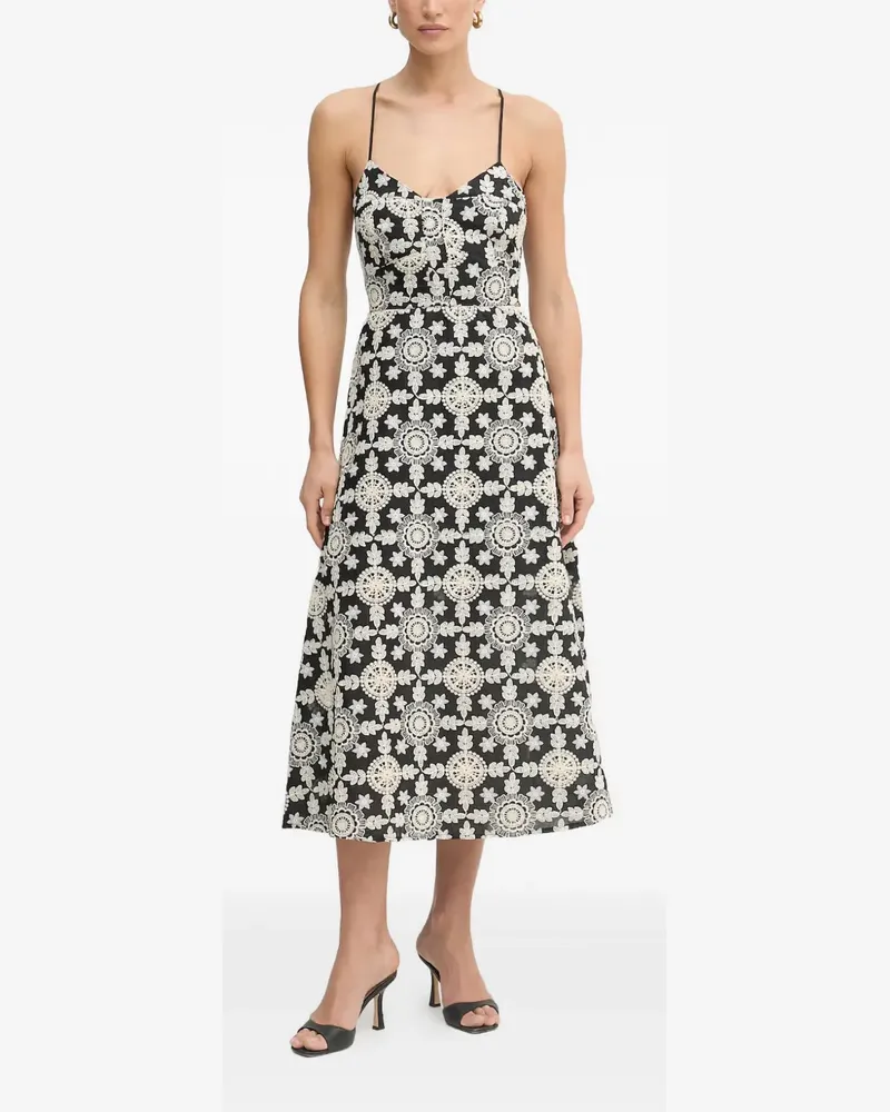 Fracomina embroidered lace-up midi dress - Schwarz Schwarz