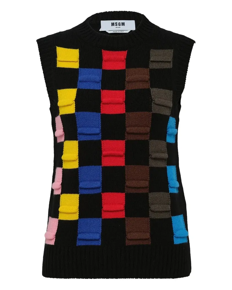 MSGM checked knitted vest - Schwarz Schwarz