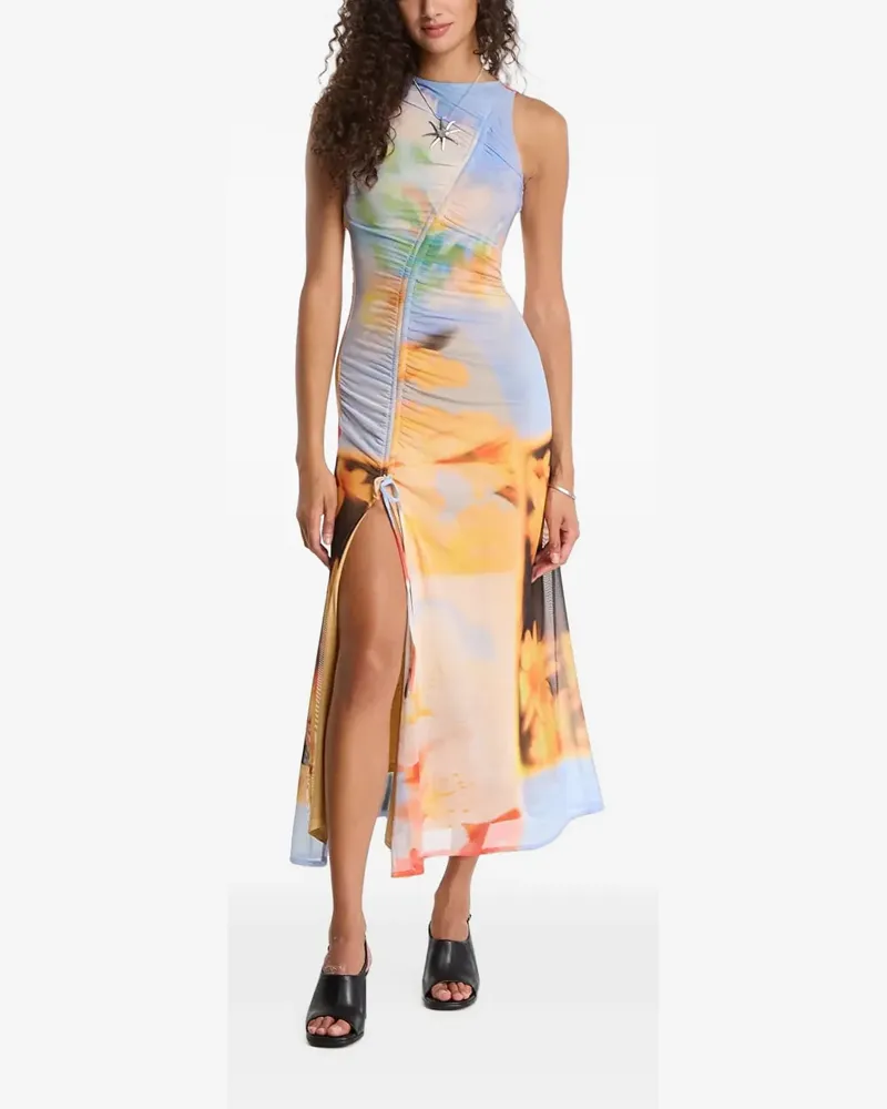 Desigual ruched floral-print midi dress - Blau Blau