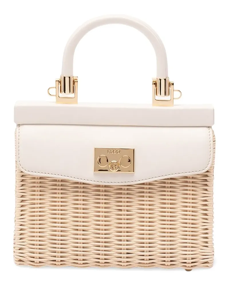 Rodo small wicker top-handle shoulder bag - Nude Nude