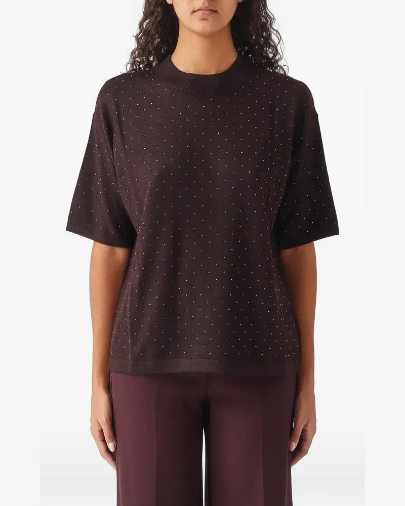 NENETTE Mahogany rhinestone-embellished short-sleeve sweater - Braun Braun