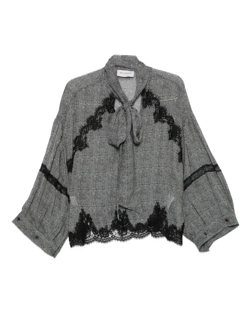 Ermanno Scervino Karierte Bluse mit Spitze - Schwarz Schwarz