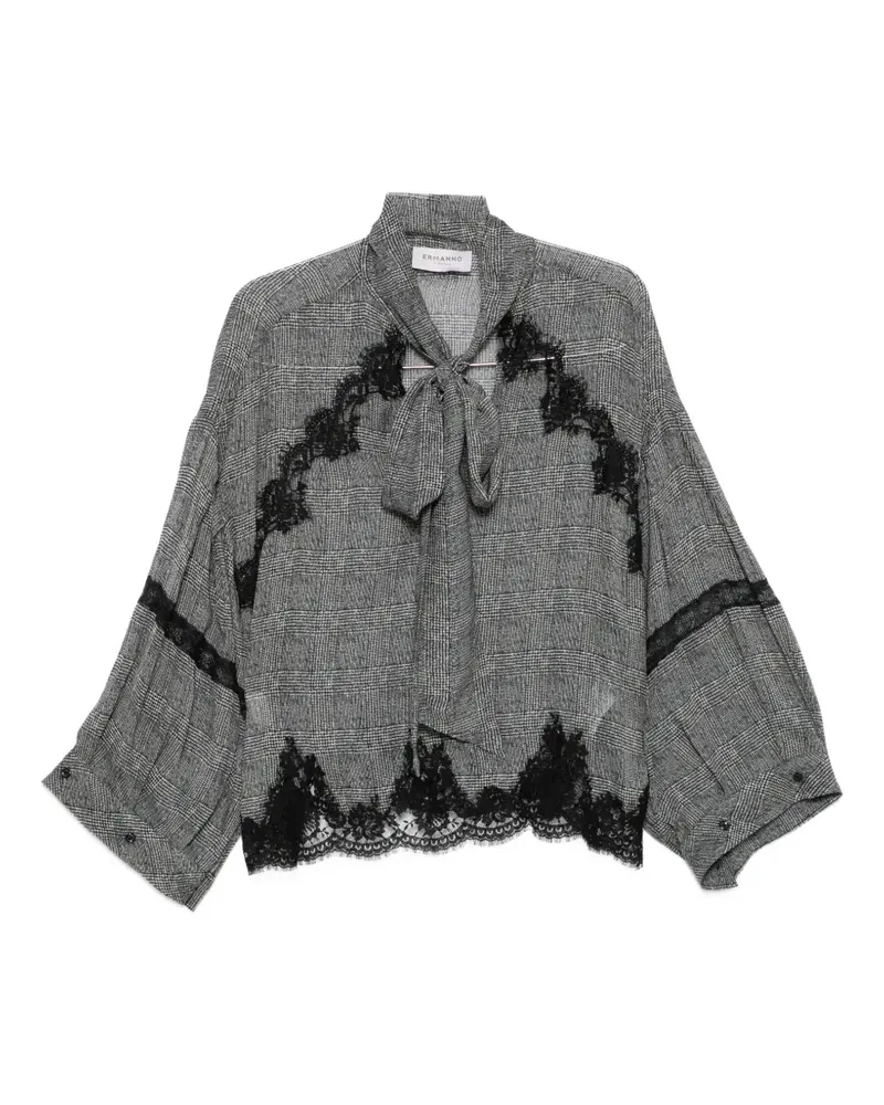 Ermanno Scervino lace-trim check-print blouse - Schwarz Schwarz