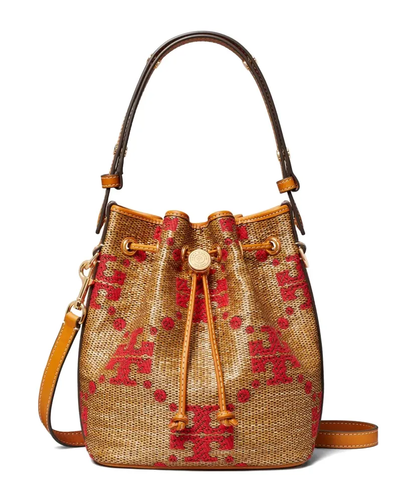 Tory Burch T Monogram straw bucket bag - Nude Nude