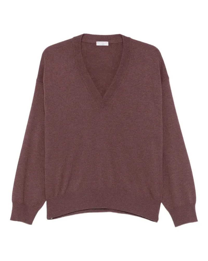 Brunello Cucinelli Pullover mit Monili-Besatz und V-Ausschnitt - Violett Violett