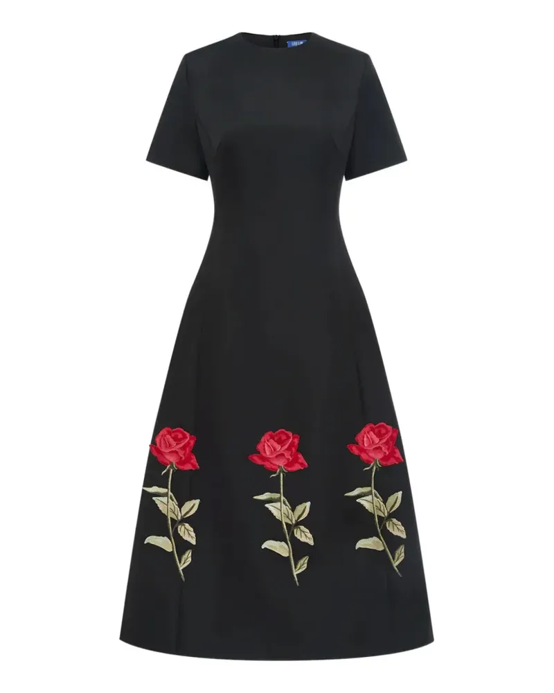 LEO LIN Caroline rose-embroidered midi dress - Schwarz Schwarz