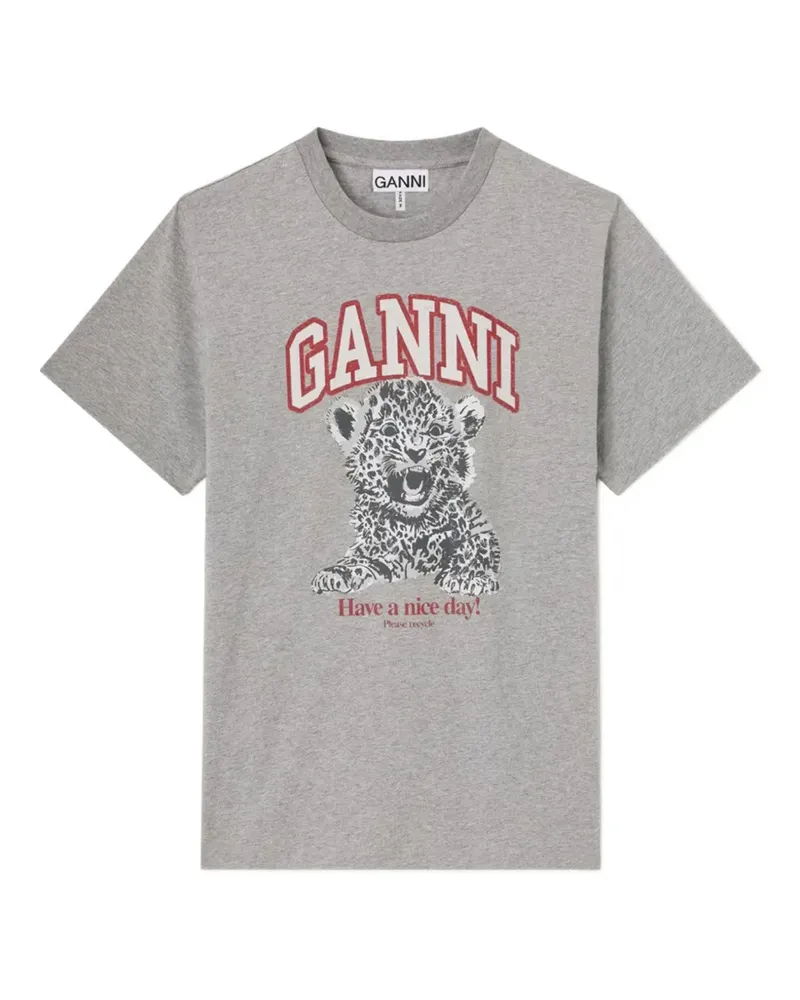 Ganni T-Shirt mit Leoparden-Print - Grau Grau