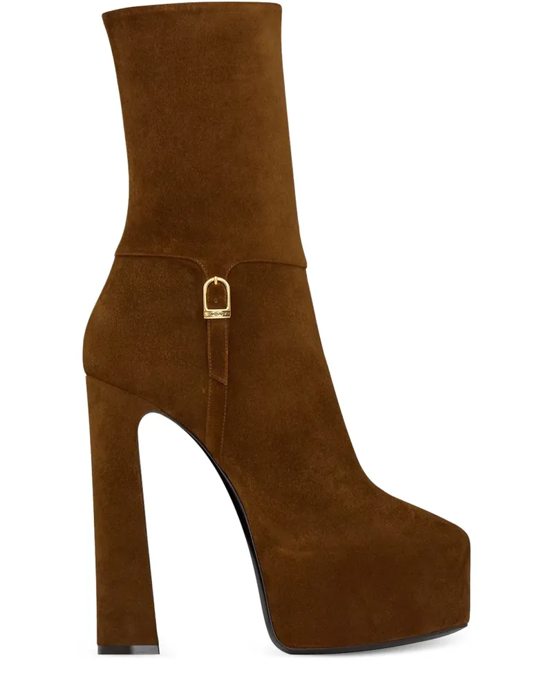 Saint Laurent platform block-heel lambskin boots - Braun Braun