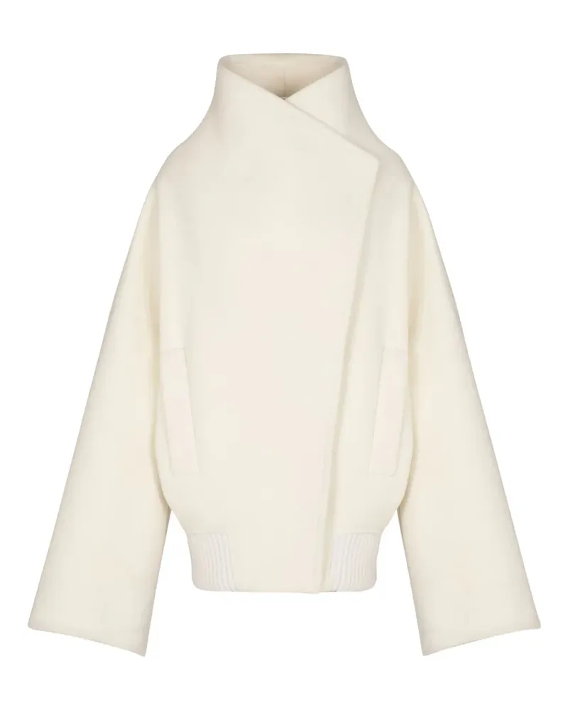 Balmain Stehkragen-Mantel mit weiten Ärmeln - Weiß Weiß