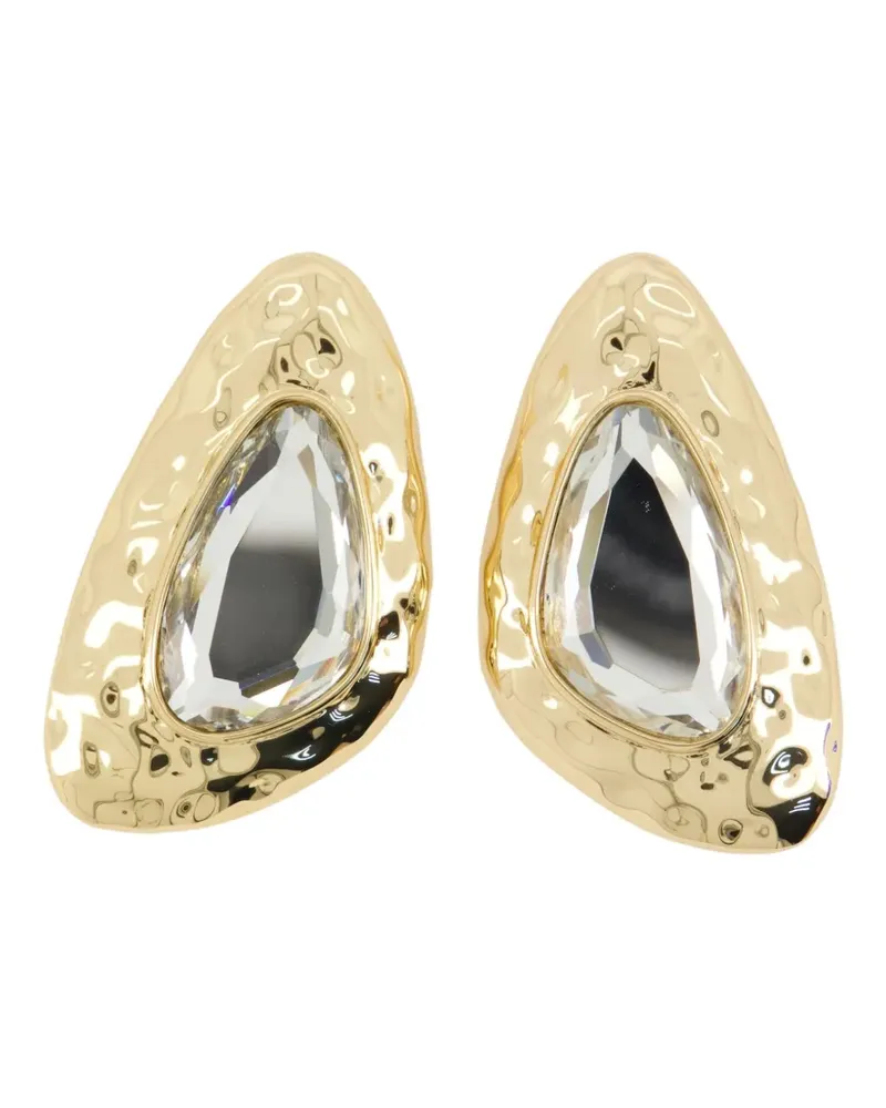 Self-Portrait crystal-embellished hammered earrings - Gold Gold