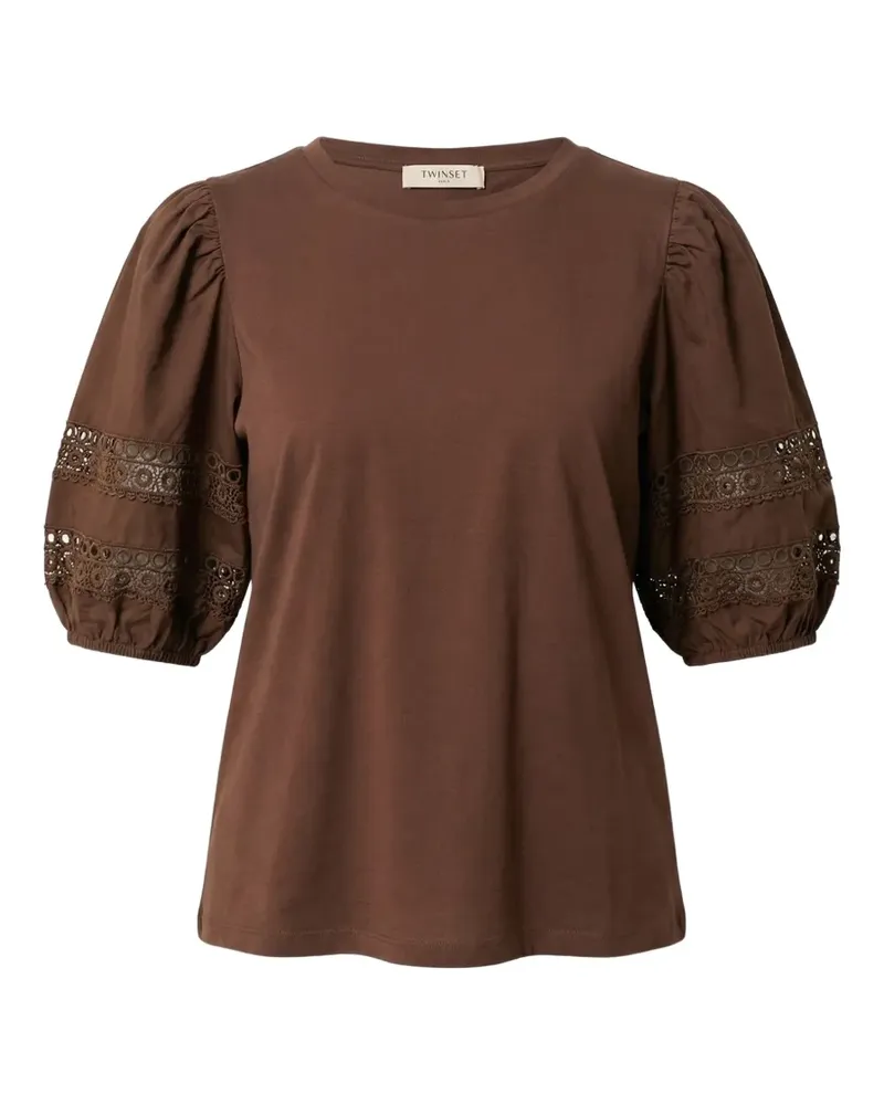 Twin-Set Puffärmel-T-Shirt mit Spitzendetail - Braun Braun