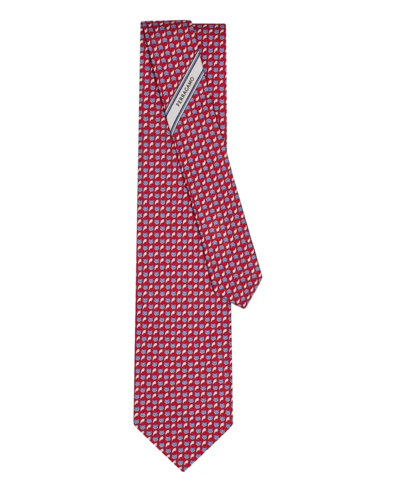 Ferragamo Seidenkrawatte mit Fuchs-Print - Rot Rot