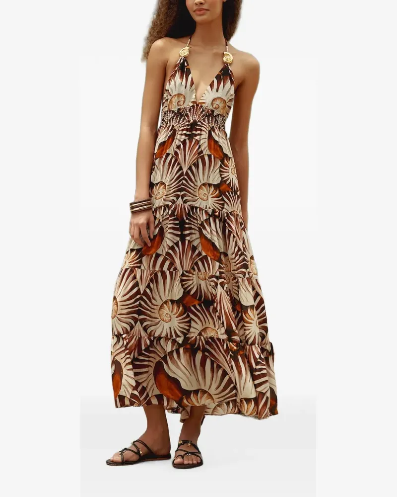 FARM Rio shell-embellished printed maxi dress - Braun Braun
