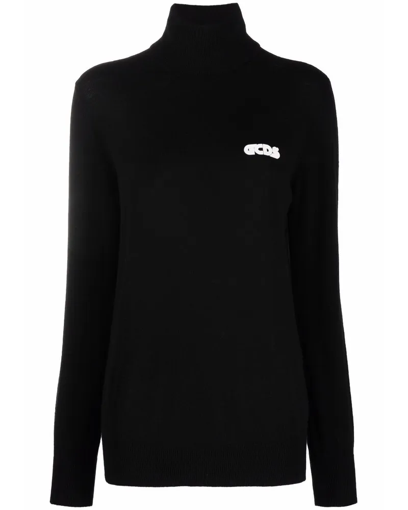 GCDS Bestickter Rollkragenpullover Schwarz