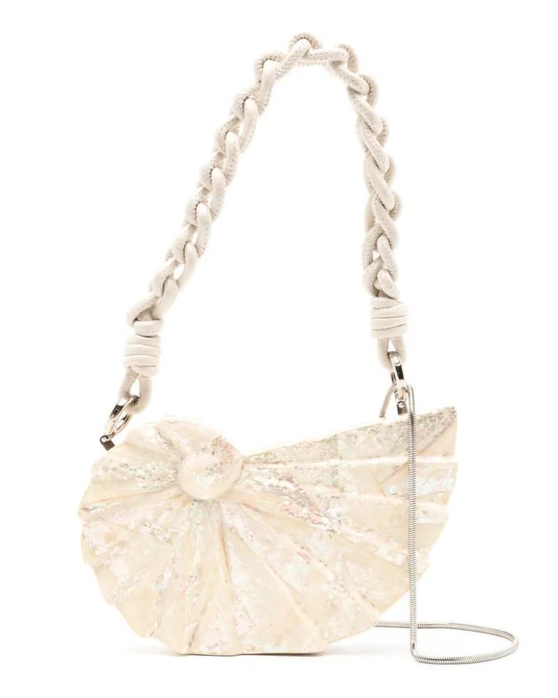 ISLA Schultertasche mit Perlmutt-Gravur - Nude Nude