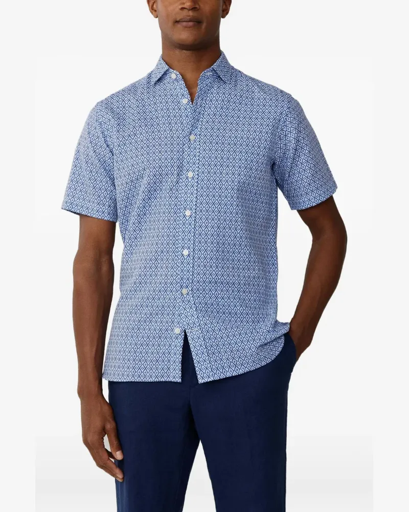 Hackett Kurzärmeliges Hemd mit Ton-Print - Blau Blau
