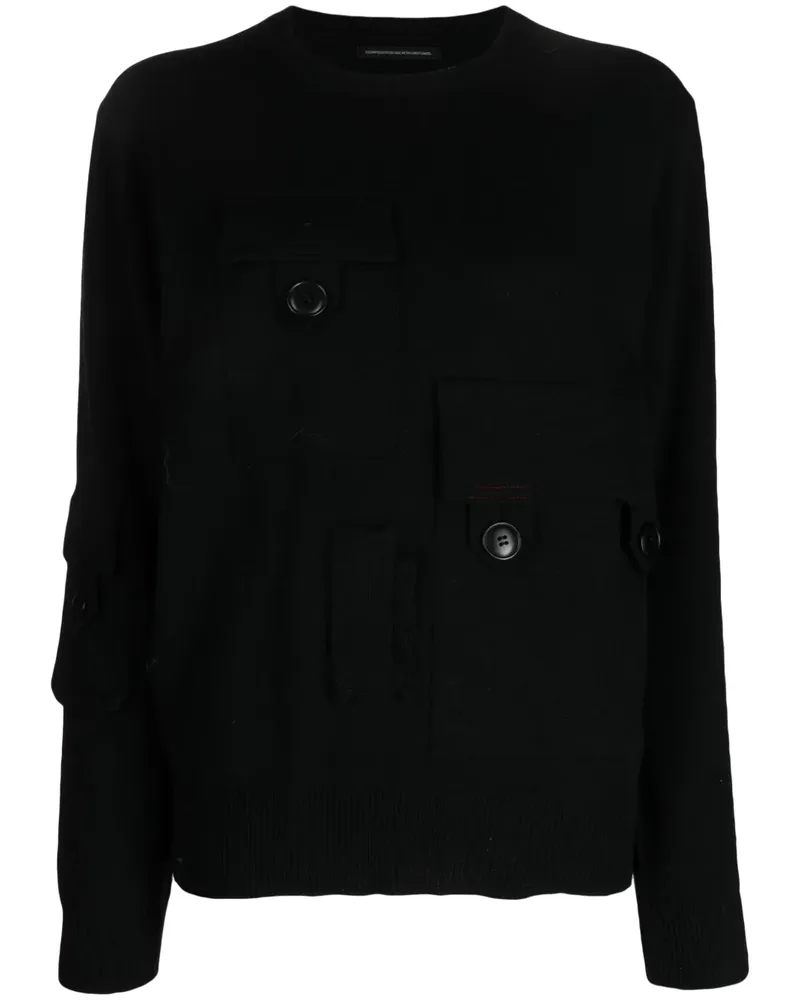 Yohji Yamamoto Gerippter Pullover - Schwarz Schwarz