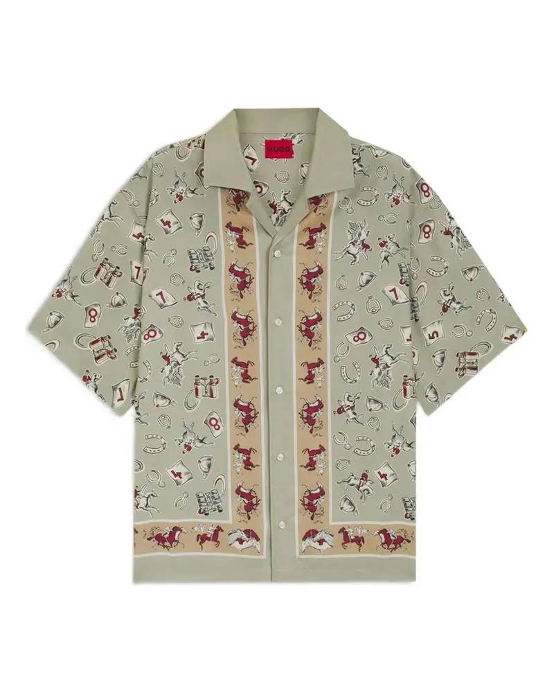 HUGO BOSS equestrian-print short-sleeve shirt - Grün Grün