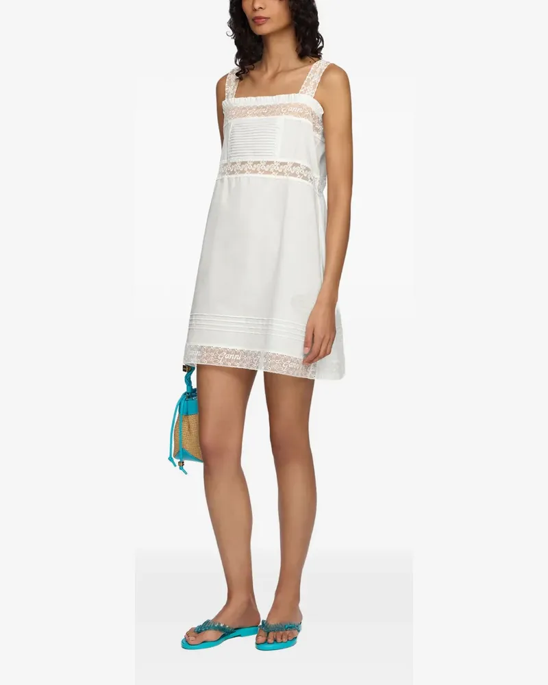 Ganni Minikleid mit Spitzenborten - Weiß Weiß