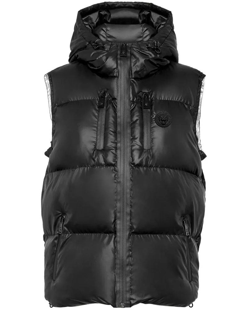 Philipp Plein Gefütterte Weste mit Logo-Print - Schwarz Schwarz