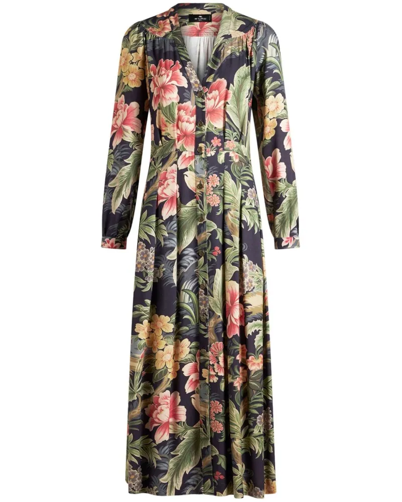 Etro Twill-Hemdkleid mit Blumen-Print - Blau Blau
