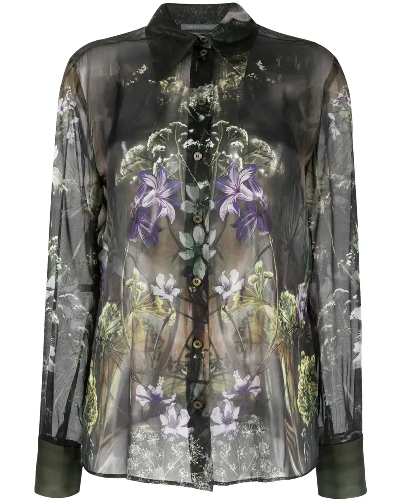 Alberta Ferretti Seidenhemd mit Blumen-Print - Grau Grau