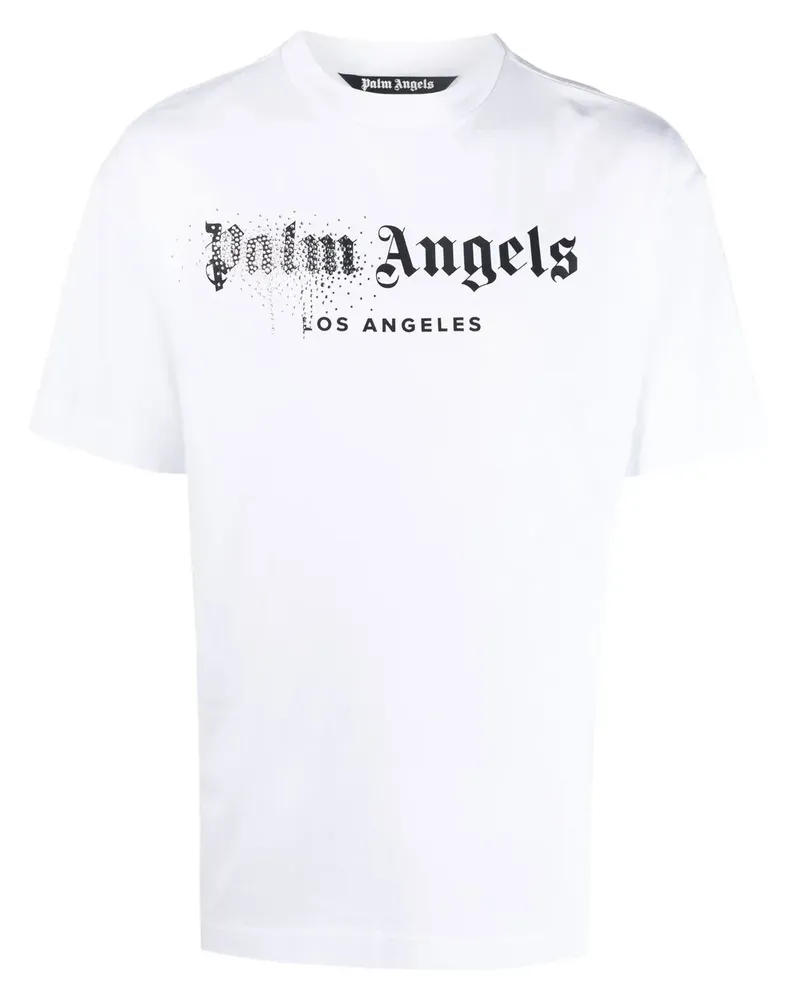 Palm Angels T-Shirt mit aufgesprühtem Logo und Strass - Weiß Weiß