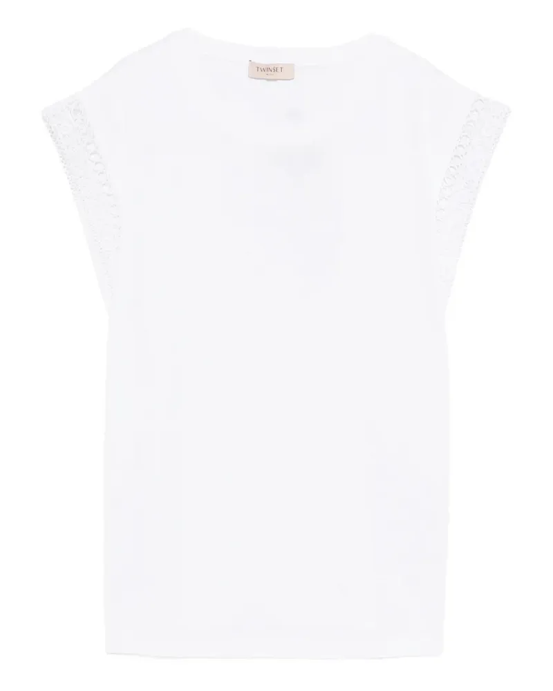 Twin-Set T-Shirt mit Spitzenbesatz - Weiß Weiß