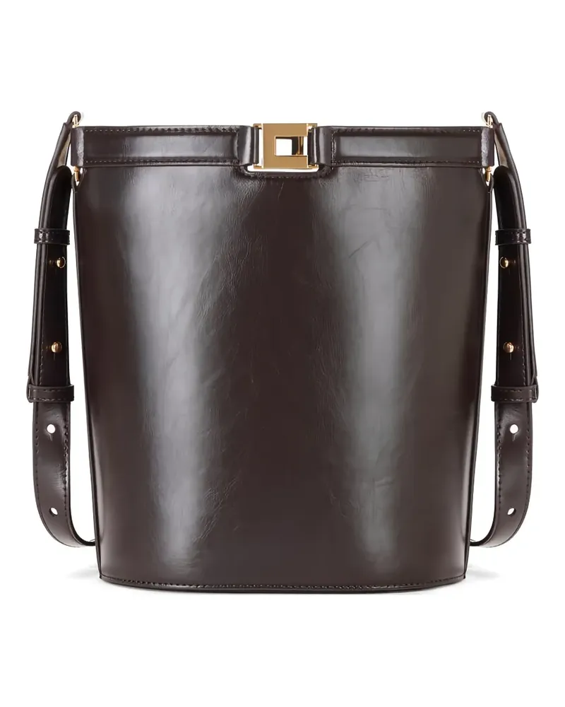 Elisabetta Franchi naplak-effect logo-detail bucket bag - Braun Braun