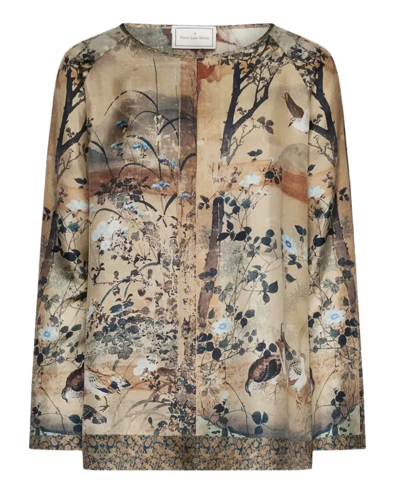 Pierre-Louis Mascia Aloe Seidenbluse mit Waldmotiv - Nude Nude