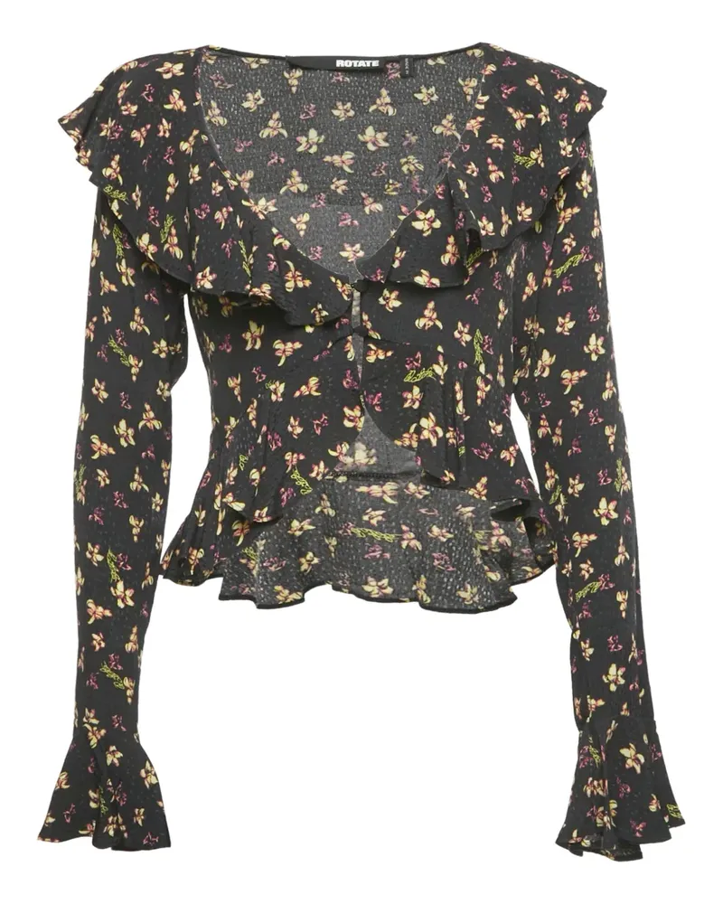ROTATE Birger Christensen floral-print ruffle blouse - Schwarz Schwarz