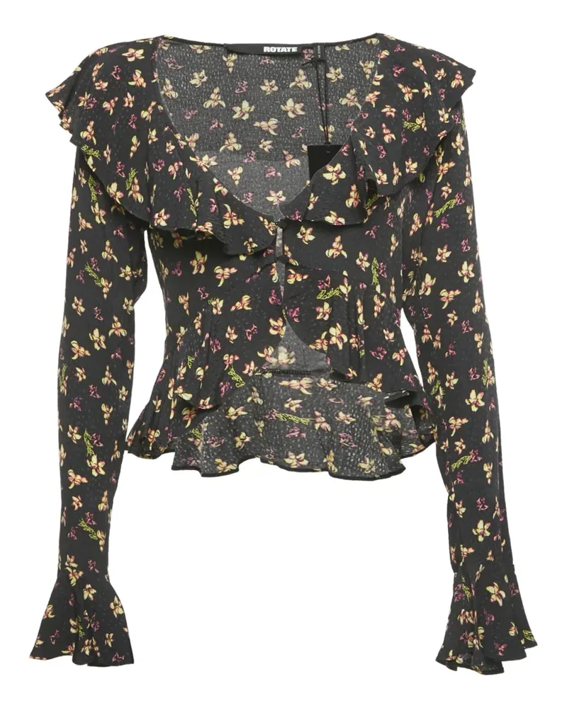 ROTATE Birger Christensen floral-print ruffle blouse - Schwarz Schwarz