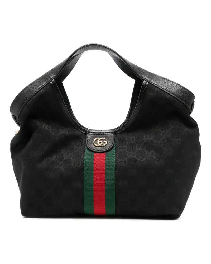 Gucci GG Supreme Tote Bag mit Webstreifen - Schwarz Schwarz