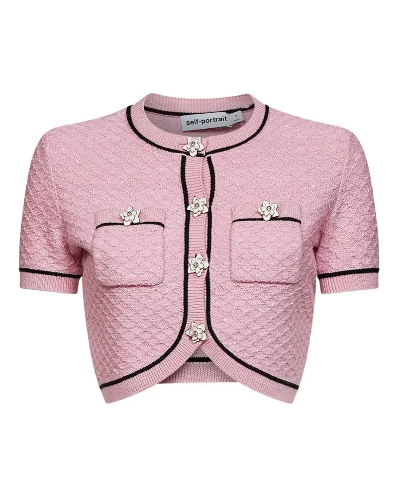 Self-Portrait sequin-embellished floral-button blouse - Rosa Rosa