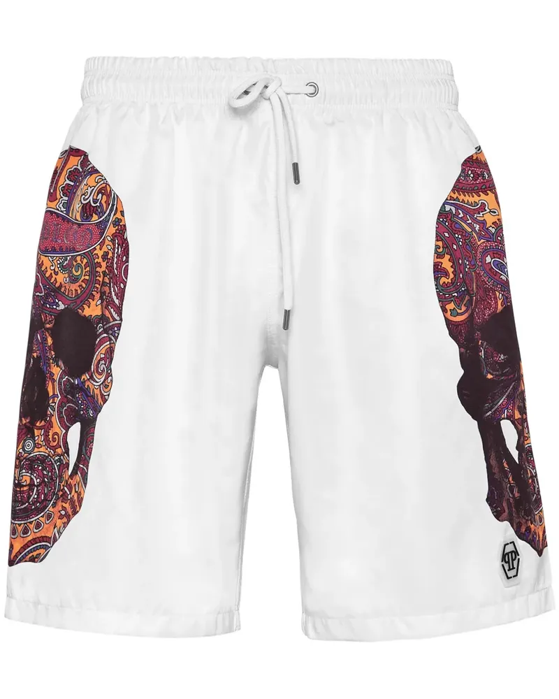 Philipp Plein Badeshorts mit Totenkopf-Print - Weiß Weiß