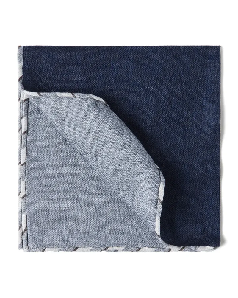 Brunello Cucinelli Einstecktuch aus Seide mit gestreiftem Rand - Blau Blau