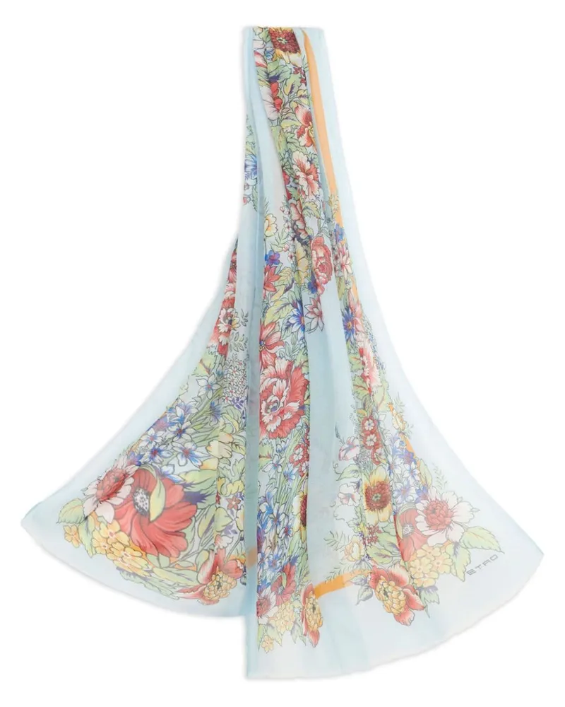 Etro Seidenschal mit Blumen-Print - Blau Blau