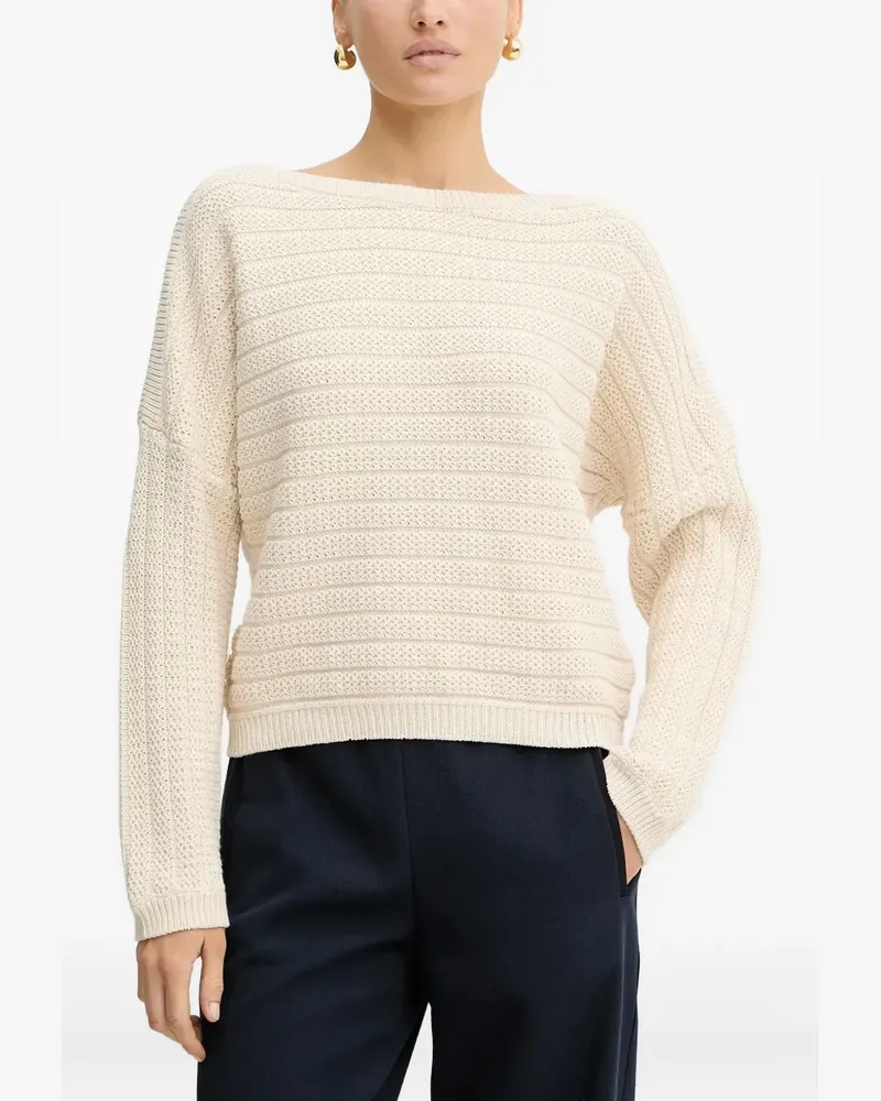 HUGO BOSS Gerippter Pullover - Weiß Weiß