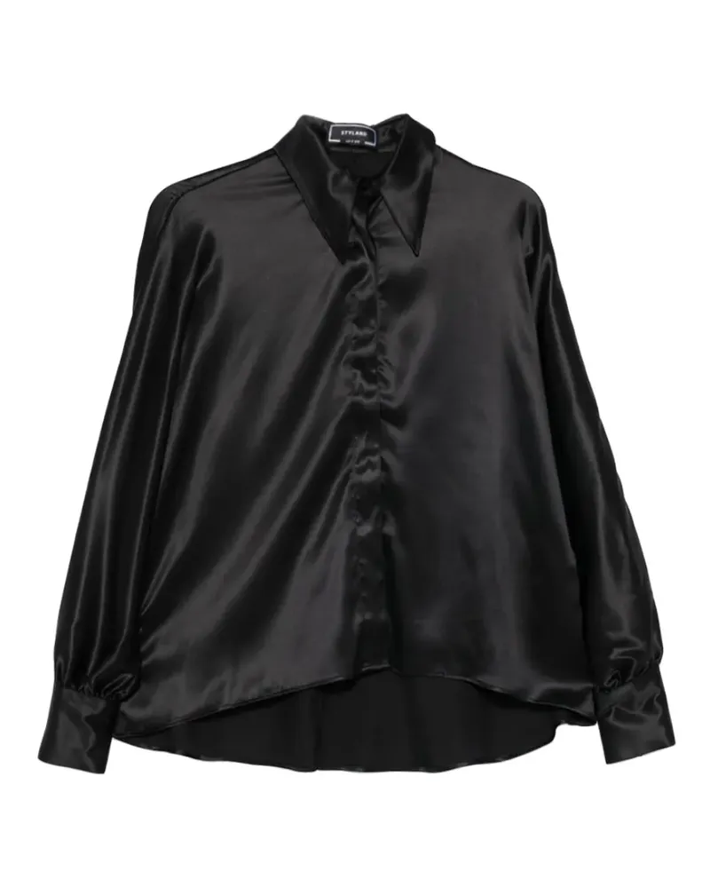 STYLAND kimono-sleeve satin shirt - Schwarz Schwarz