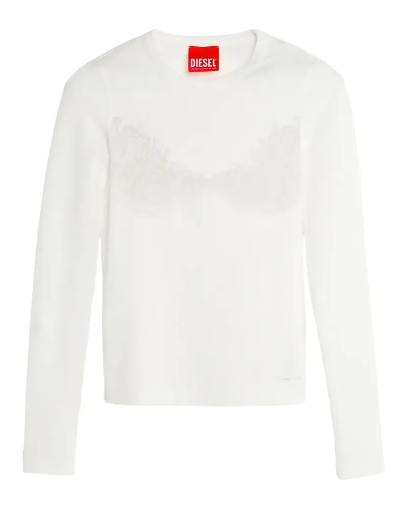 Diesel Geripptes T-Shirt mit Spitze - Weiß Weiß
