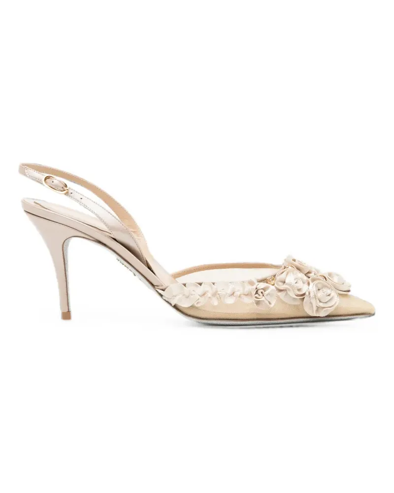 René Caovilla 80mm Rosalia floral-appliqué pumps - Nude Nude