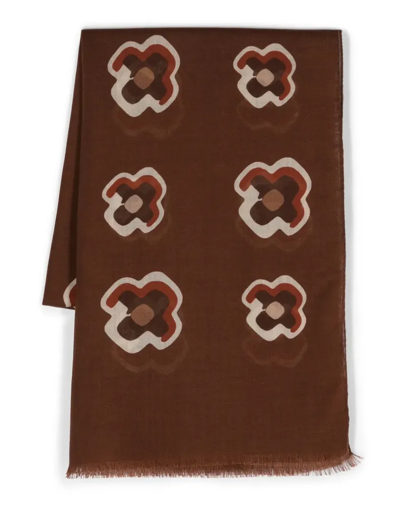 BARBA Ausgefranster Schal mit Blumen-Print - Braun Braun