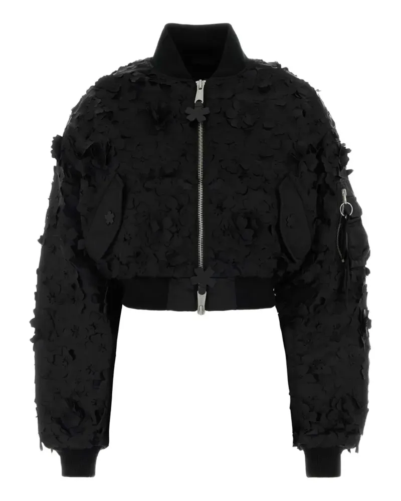 Cecilie Bahnsen floral-appliqué cropped bomber jacket - Schwarz Schwarz