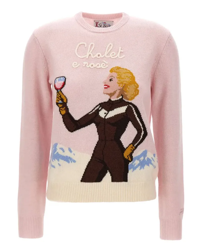 MC2 Saint Barth New Queen Pullover mit St. Moritz Skifahrer-Jacquard | Special Edition - Rosa Rosa