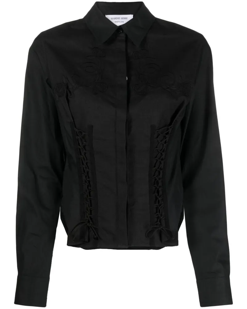 Marine Serre Regenerated Household Hemd im Corsage-Look - Schwarz Schwarz
