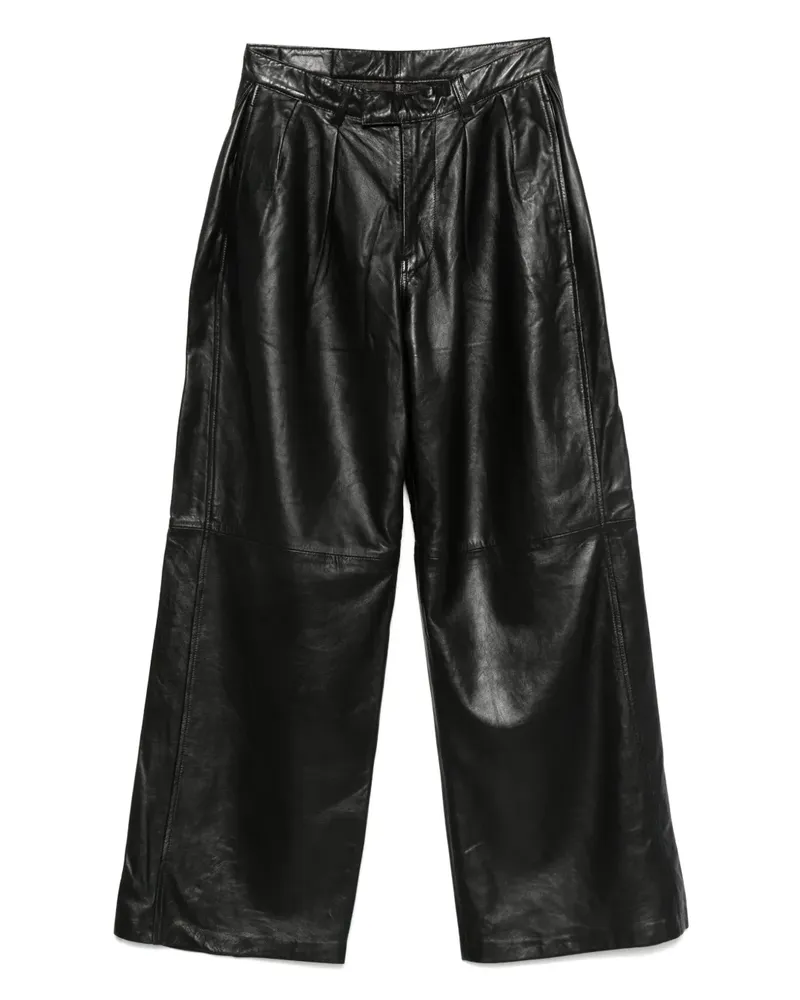 R13 Lederhose mit Bundfalten - Schwarz Schwarz
