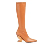 Kniehohe Stiefel mit Design-Absatz - Braun