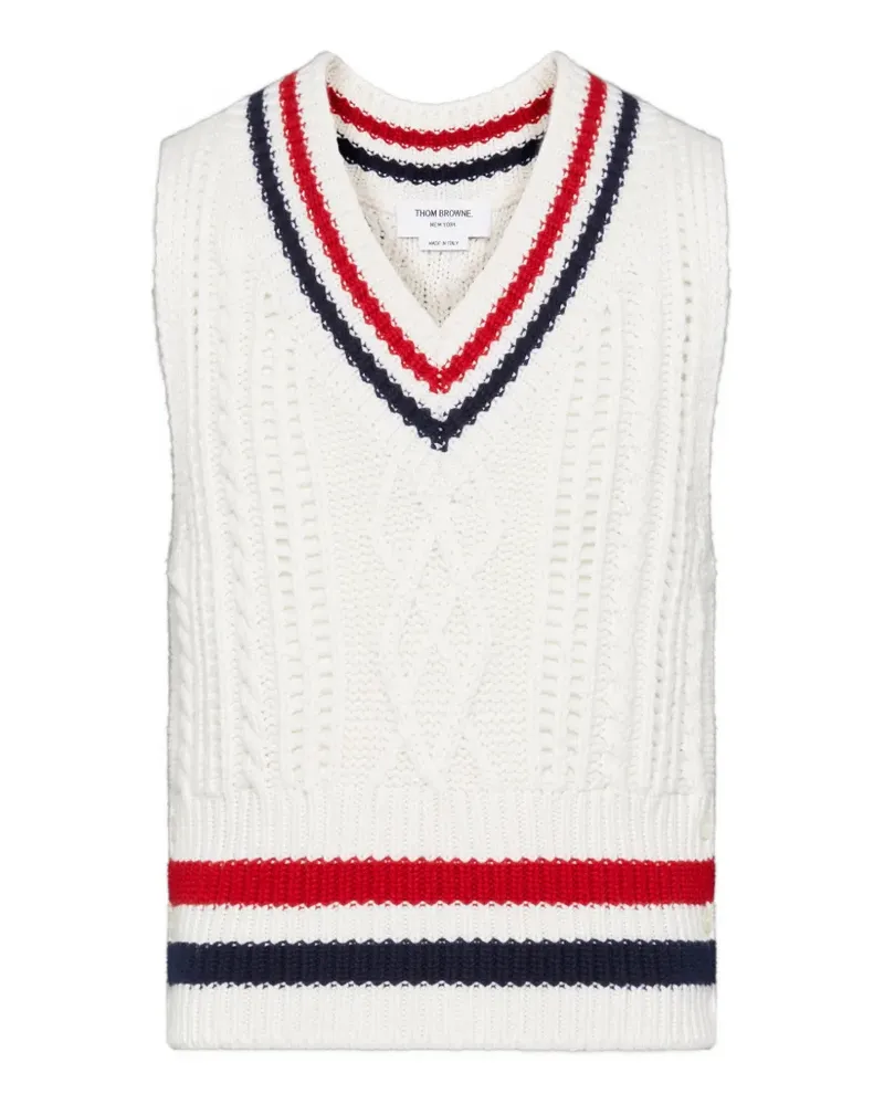 Thom Browne striped cable-knit vest - Weiß Weiß